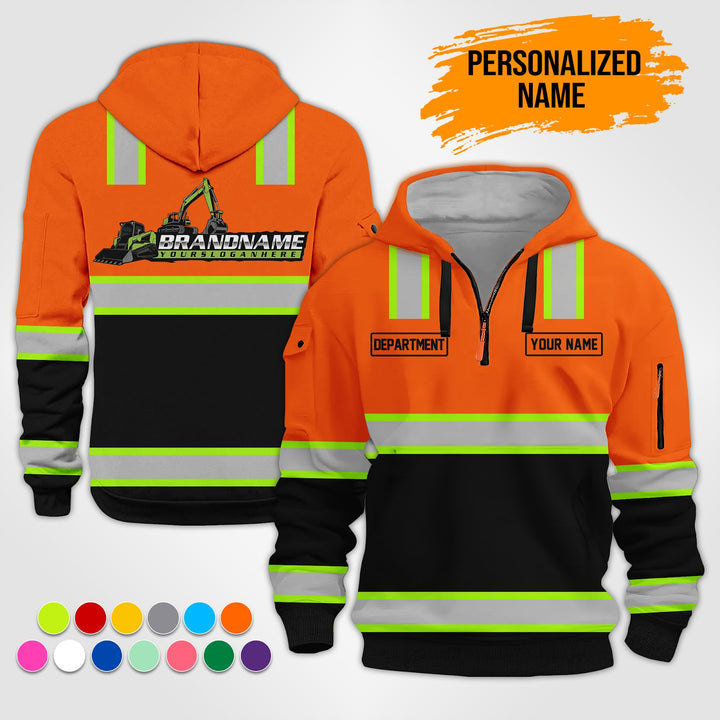 Personalized Name Heavy Equipment Workwear Style 3D Quarter Zip Hoodie ST199
