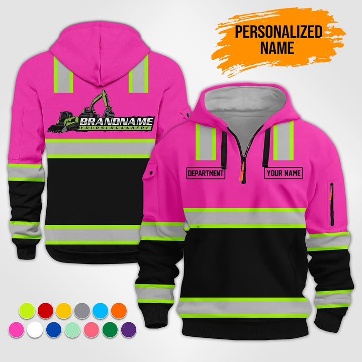 Personalized Name Heavy Equipment Workwear Style 3D Quarter Zip Hoodie ST199