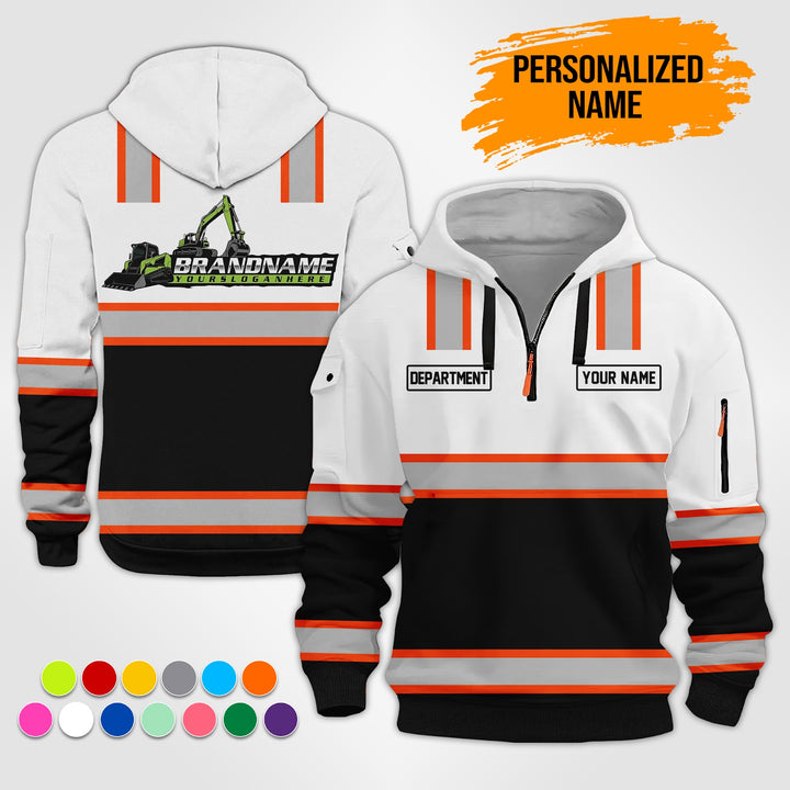 Personalized Name Heavy Equipment Workwear Style 3D Quarter Zip Hoodie ST199