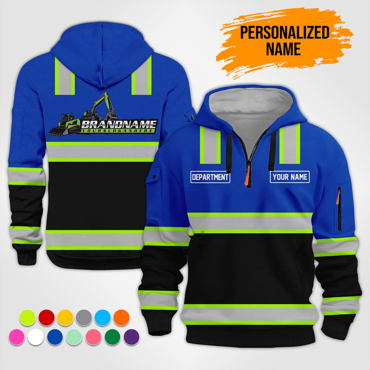 Personalized Name Heavy Equipment Workwear Style 3D Quarter Zip Hoodie ST199