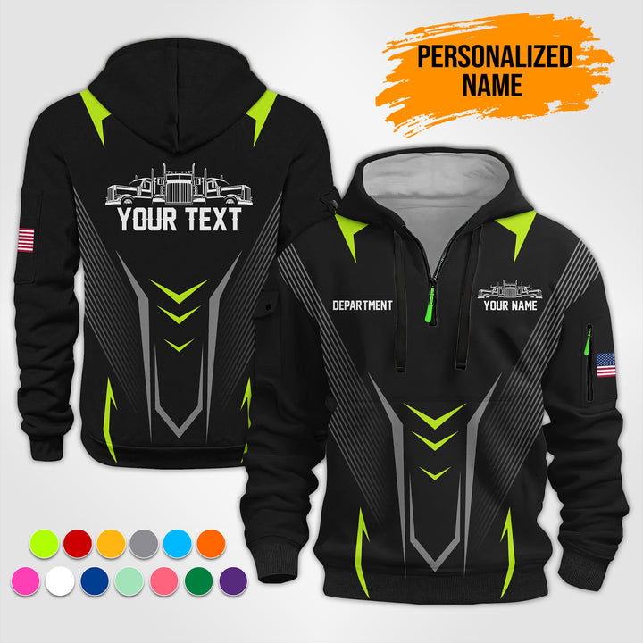 Personalized Name Semi Truck 3D Printed Quarter Zip Hoodie TZ966