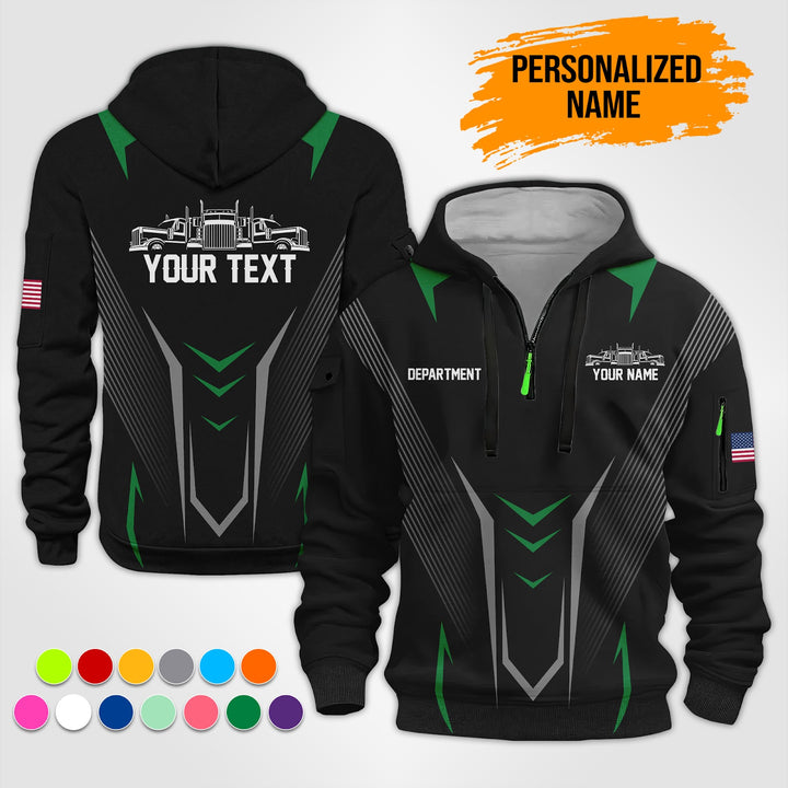 Personalized Name Semi Truck 3D Printed Quarter Zip Hoodie TZ966