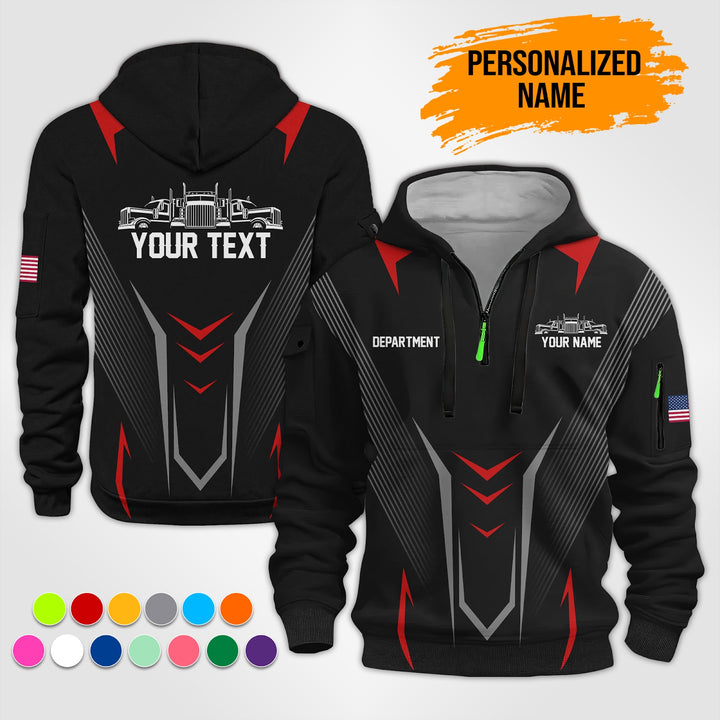 Personalized Name Semi Truck 3D Printed Quarter Zip Hoodie TZ966