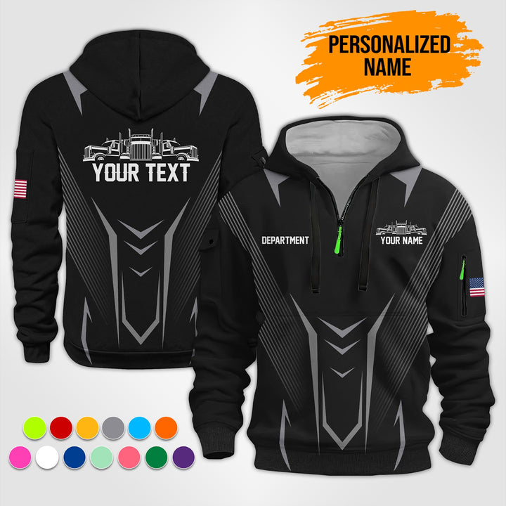 Personalized Name Semi Truck 3D Printed Quarter Zip Hoodie TZ966