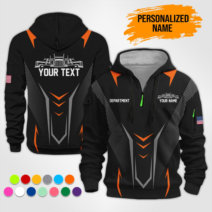 Personalized Name Semi Truck 3D Printed Quarter Zip Hoodie TZ966