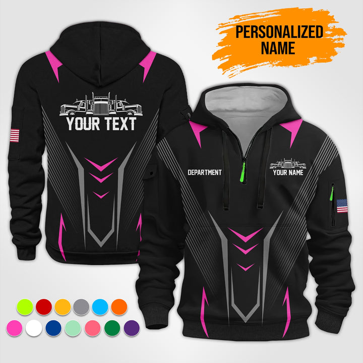 Personalized Name Semi Truck 3D Printed Quarter Zip Hoodie TZ966