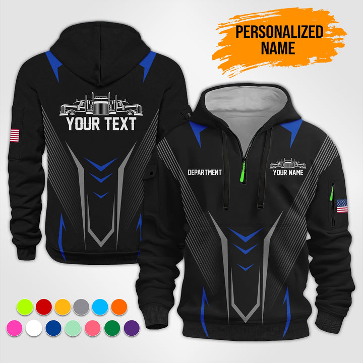 Personalized Name Semi Truck 3D Printed Quarter Zip Hoodie TZ966