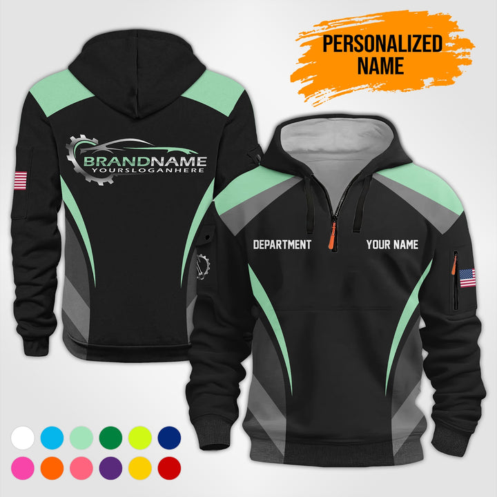 Customized Text and Logo Mechanic Uniform 3D Quarter Zip Hoodie PU632
