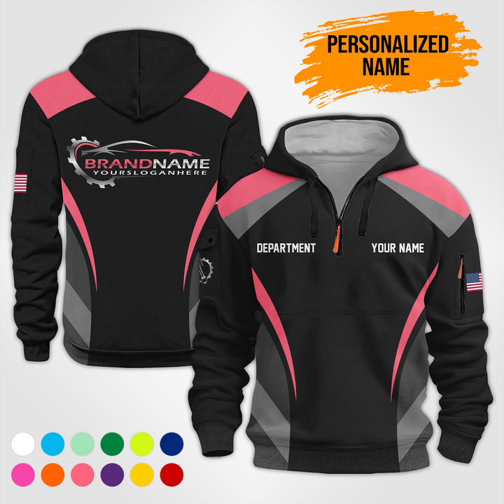 Customized Text and Logo Mechanic Uniform 3D Quarter Zip Hoodie PU632