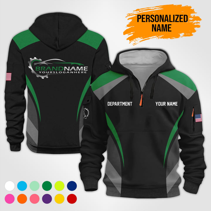 Customized Text and Logo Mechanic Uniform 3D Quarter Zip Hoodie PU632