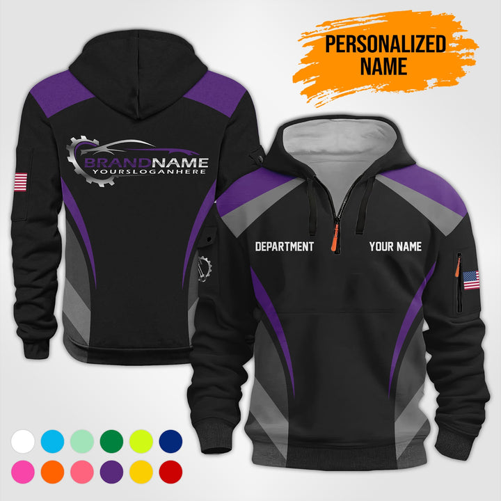 Customized Text and Logo Mechanic Uniform 3D Quarter Zip Hoodie PU632