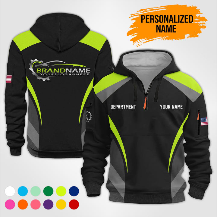 Customized Text and Logo Mechanic Uniform 3D Quarter Zip Hoodie PU632