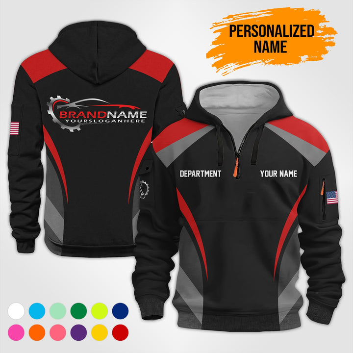 Customized Text and Logo Mechanic Uniform 3D Quarter Zip Hoodie PU632