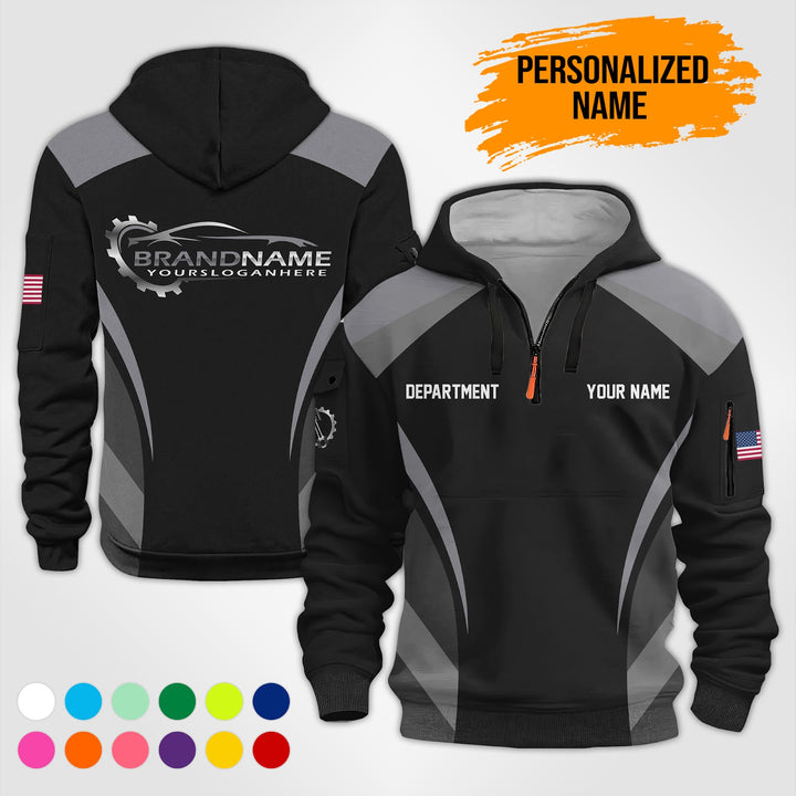 Customized Text and Logo Mechanic Uniform 3D Quarter Zip Hoodie PU632