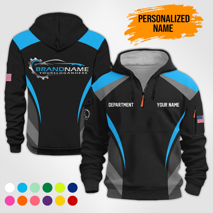 Customized Text and Logo Mechanic Uniform 3D Quarter Zip Hoodie PU632