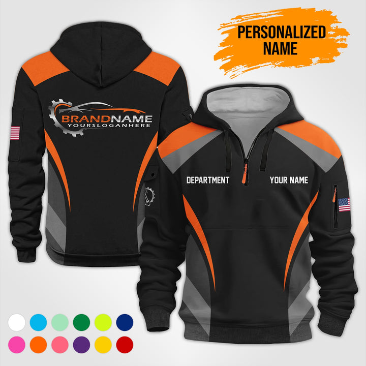 Customized Text and Logo Mechanic Uniform 3D Quarter Zip Hoodie PU632