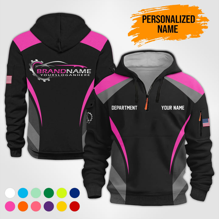 Customized Text and Logo Mechanic Uniform 3D Quarter Zip Hoodie PU632