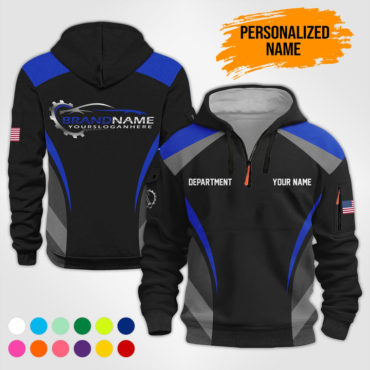 Customized Text and Logo Mechanic Uniform 3D Quarter Zip Hoodie PU632