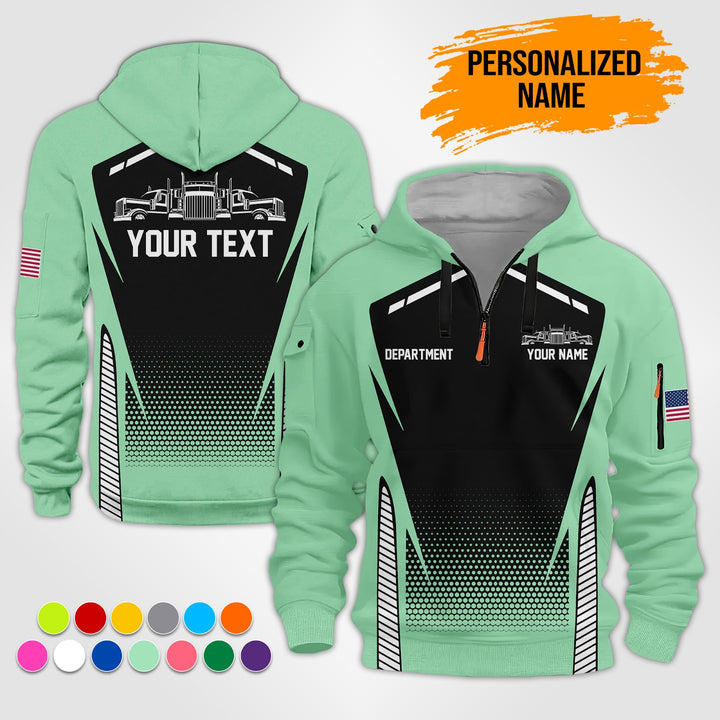 Personalized Name Semi Truck 3D Printed Quarter Zip Hoodie ST200