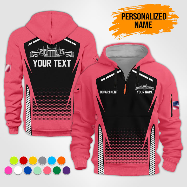 Personalized Name Semi Truck 3D Printed Quarter Zip Hoodie ST200