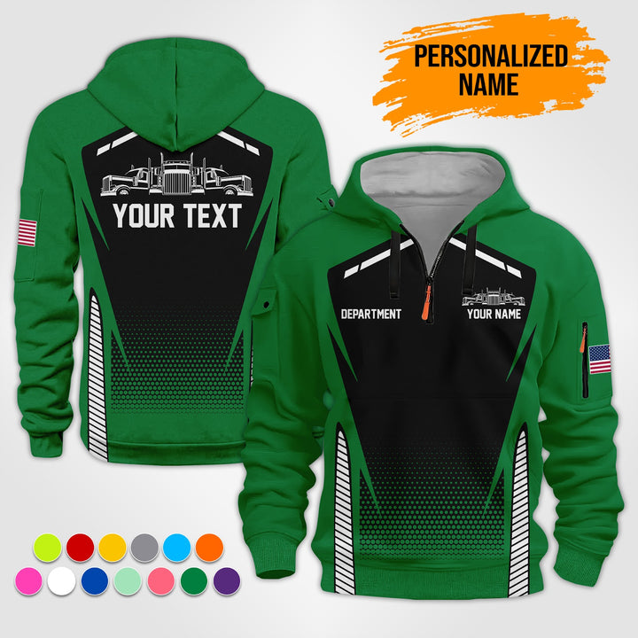 Personalized Name Semi Truck 3D Printed Quarter Zip Hoodie ST200