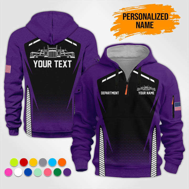 Personalized Name Semi Truck 3D Printed Quarter Zip Hoodie ST200