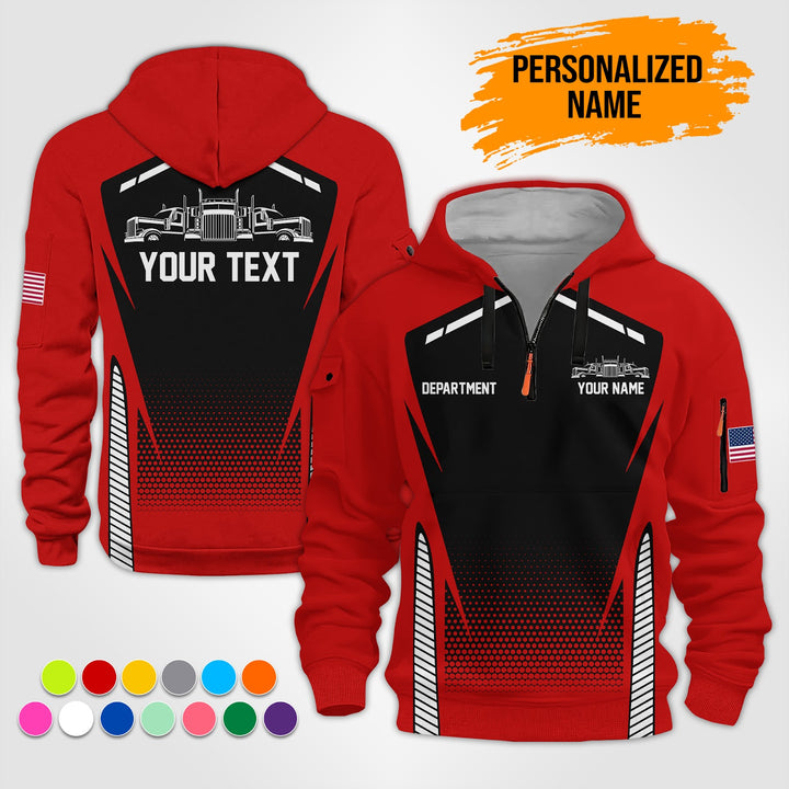 Personalized Name Semi Truck 3D Printed Quarter Zip Hoodie ST200