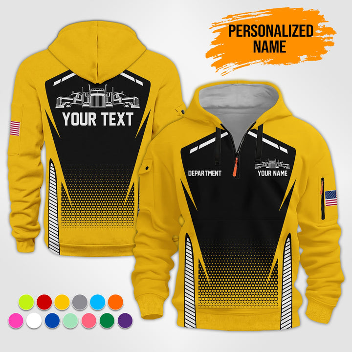 Personalized Name Semi Truck 3D Printed Quarter Zip Hoodie ST200