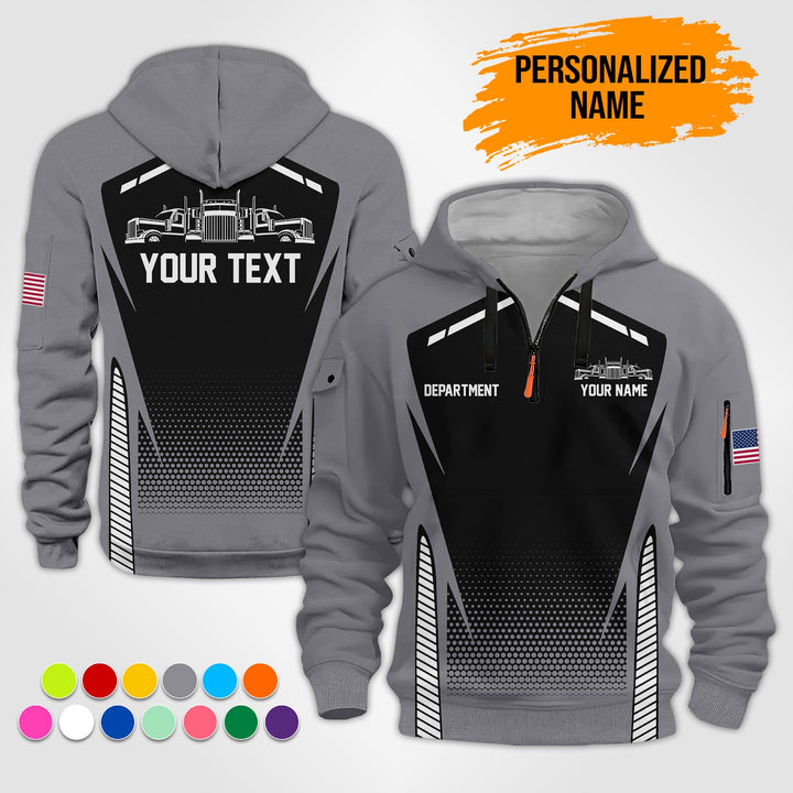 Personalized Name Semi Truck 3D Printed Quarter Zip Hoodie ST200