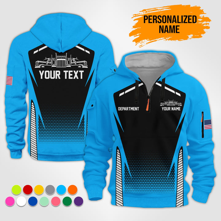 Personalized Name Semi Truck 3D Printed Quarter Zip Hoodie ST200