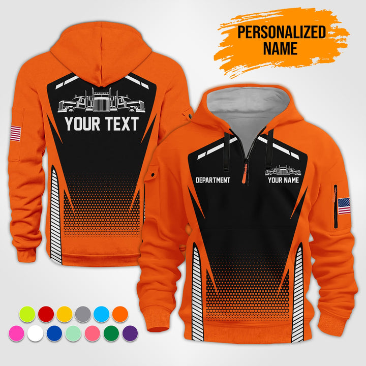 Personalized Name Semi Truck 3D Printed Quarter Zip Hoodie ST200