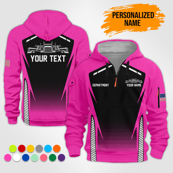 Personalized Name Semi Truck 3D Printed Quarter Zip Hoodie ST200
