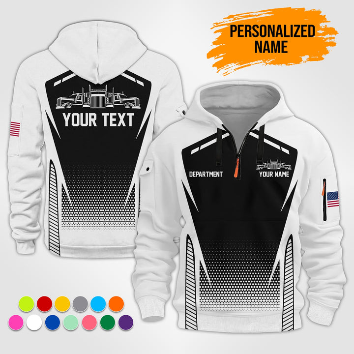 Personalized Name Semi Truck 3D Printed Quarter Zip Hoodie ST200