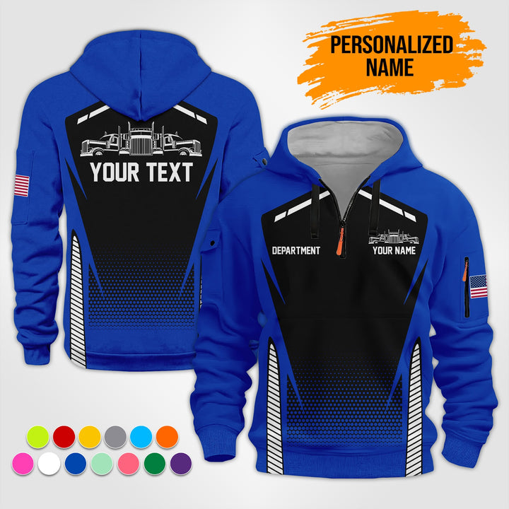 Personalized Name Semi Truck 3D Printed Quarter Zip Hoodie ST200