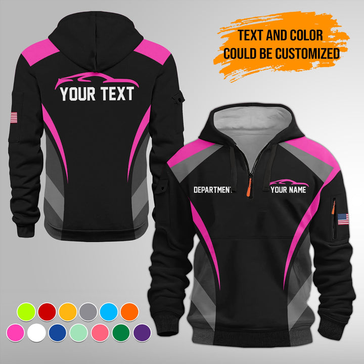 Customized Text and Logo Mechanic Uniform 3D Quarter Zip Hoodie FY399