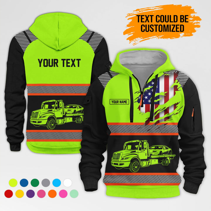 Personalized Name Tow Truck 3D Quarter Zip Hoodie AZ365