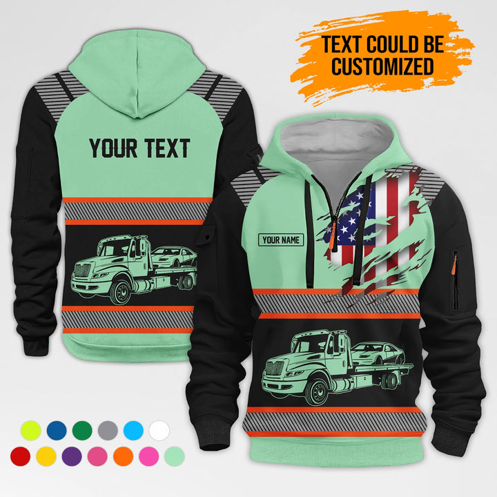 Personalized Name Tow Truck 3D Quarter Zip Hoodie AZ365