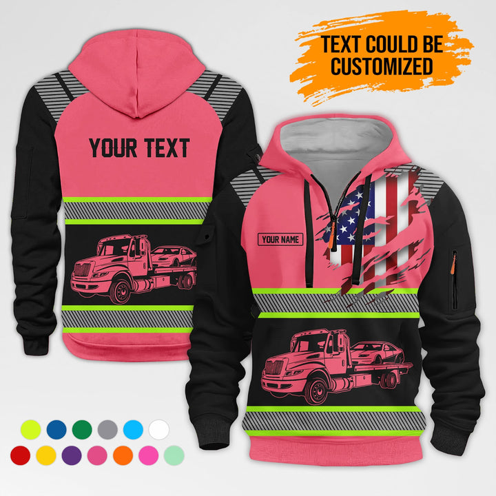 Personalized Name Tow Truck 3D Quarter Zip Hoodie AZ365
