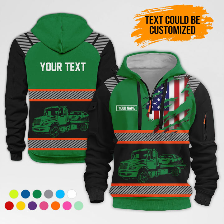 Personalized Name Tow Truck 3D Quarter Zip Hoodie AZ365