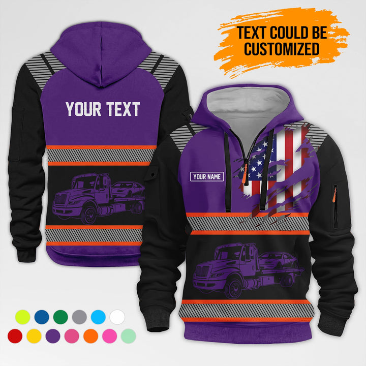 Personalized Name Tow Truck 3D Quarter Zip Hoodie AZ365