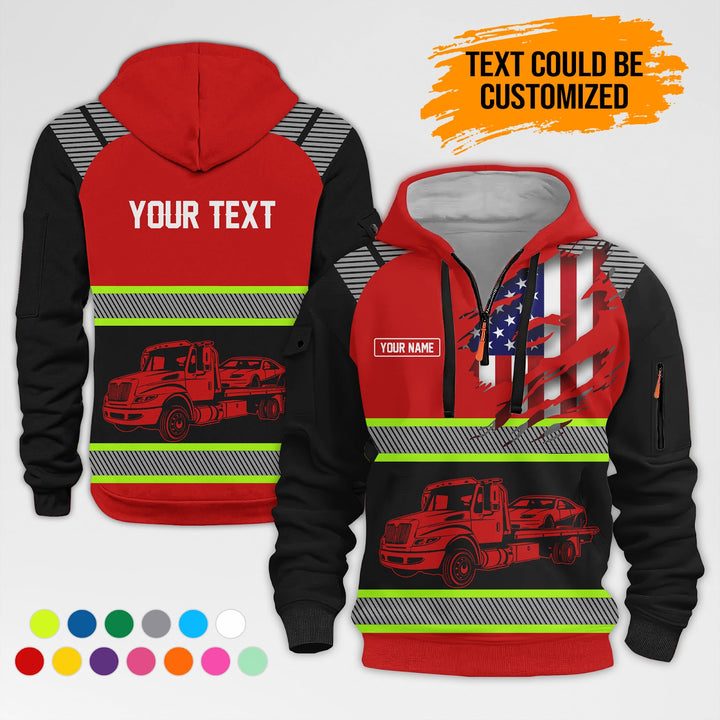 Personalized Name Tow Truck 3D Quarter Zip Hoodie AZ365