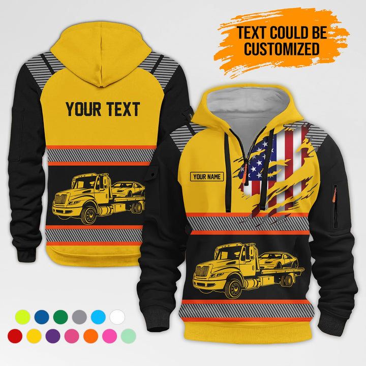 Personalized Name Tow Truck 3D Quarter Zip Hoodie AZ365