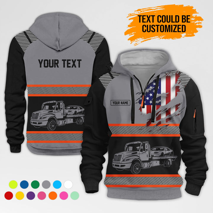 Personalized Name Tow Truck 3D Quarter Zip Hoodie AZ365