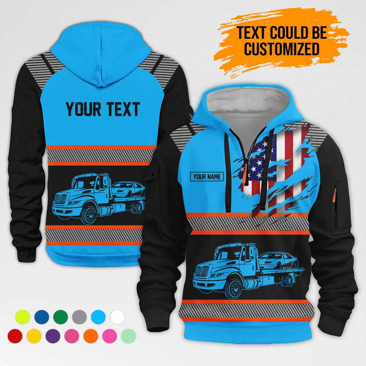 Personalized Name Tow Truck 3D Quarter Zip Hoodie AZ365