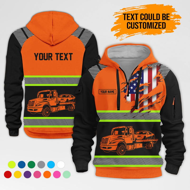 Personalized Name Tow Truck 3D Quarter Zip Hoodie AZ365