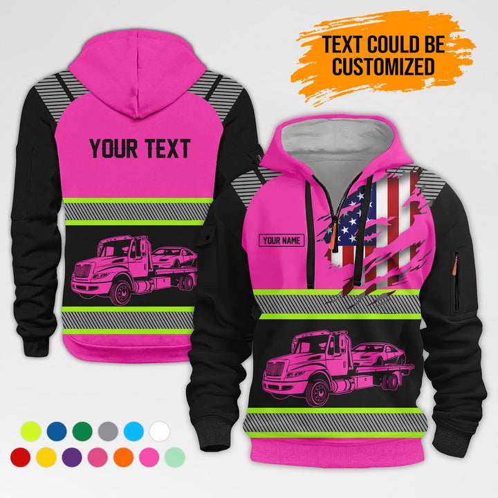 Personalized Name Tow Truck 3D Quarter Zip Hoodie AZ365