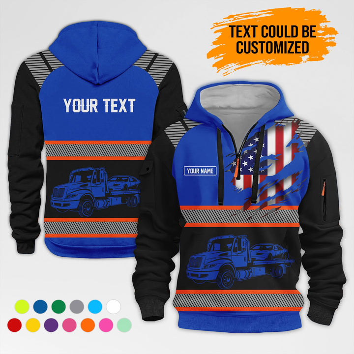 Personalized Name Tow Truck 3D Quarter Zip Hoodie AZ365
