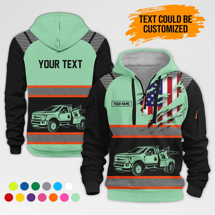 Personalized Name Tow Truck 3D Quarter Zip Hoodie AZ366