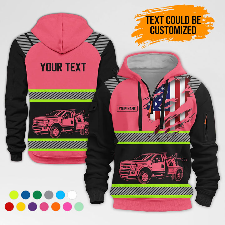 Personalized Name Tow Truck 3D Quarter Zip Hoodie AZ366