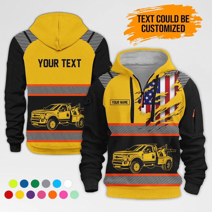 Personalized Name Tow Truck 3D Quarter Zip Hoodie AZ366